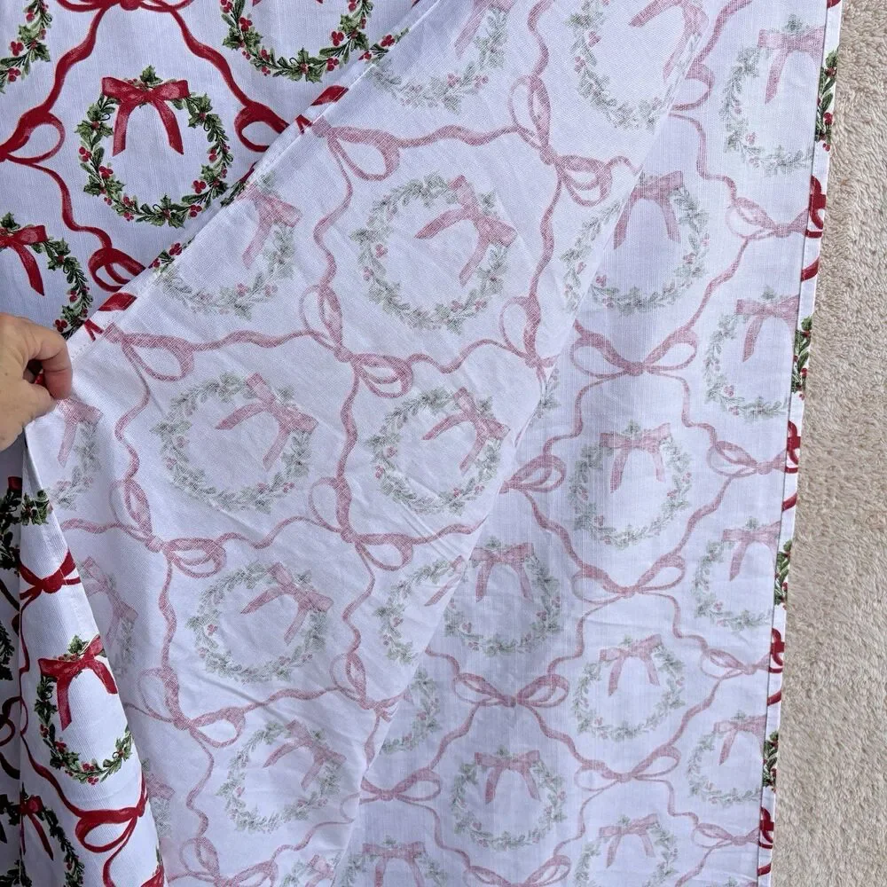 Christmas Shower Curtain Fabric Wreaths Red Ribbons Bathroom Holiday Decor